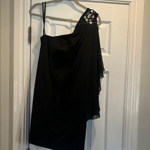 Xscape Black Evening Dress with One-Shoulder Detail
